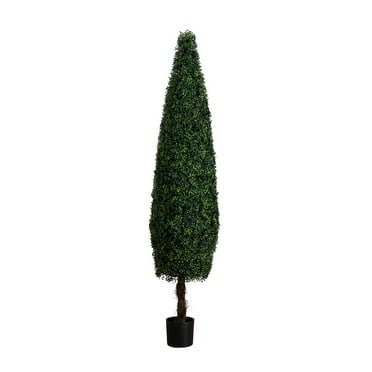 Nearly Natural 7ft. UV Resistant Artificial Boxwood Topiary Cone Tree (Indoor/Outdoor)