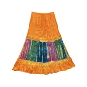 Mogul Womens Fashionable long  Orange Tie Dye Style Cotton Skirt