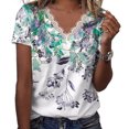 thumbnail image 2 of Camiseta De Verano Para Mujer Camiseta Suelta De Manga Corta Con Cuello En V Adorno De Encaje Top Estampado Floral Para Mujer Impresión C Verde XL, 2 of 6