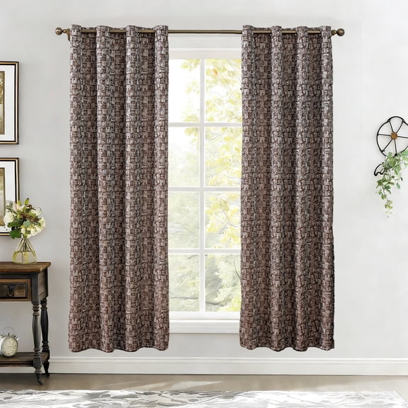 Btomtd Jacquard Room Blackout Curtains, 52" x 63", 1 Panel, Polyester Curtains for Living Room & Bedroom, Wrinkle Resistant Home Drapes (Brown)