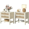 thumbnail image 3 of SICOTAS Cream White Rattan Nightstands Set of 2 with 2 Large Drawers, Boho Night Stand End Table  with 2 Large Drawers  Coastal Furniture Set for Bedroom, 3 of 11