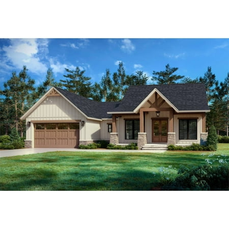 The House Designers: THD-4544 Builder-Ready Blueprints to Build a Small and Rustic Country Ranch with Slab Foundation (5 Printed Sets)