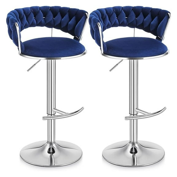 Bar Stools Set of 2, 360° Swivel Counter Height Adjustable Barstools with Back, Upholstered Kitchen Island Pub Chairs (Blue)