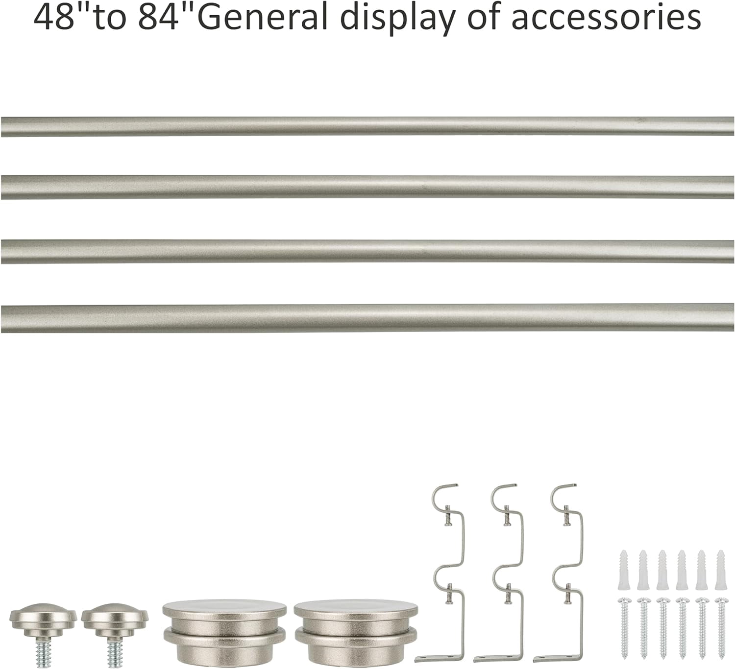 eTeckram 5/8" Double Curtain Rod with Nerveux Finials,Pewter,48‘’-84‘’