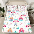 thumbnail image 2 of jejeloiu Fairy Tale Princess Twin Sheet Sets,Cute Cartoon Castle Twin Fitted Sheet,Kawaii Rianbow Loves Flat Sheet For Girl,Super Cozy Room Decor,3 Pieces, 2 of 7
