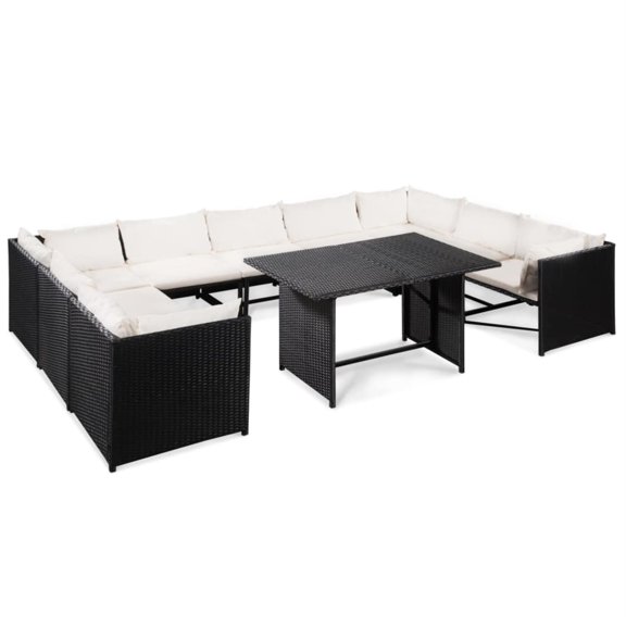 vidaXL 10 Piece Patio Lounge Set with Cushions Poly Rattan Black