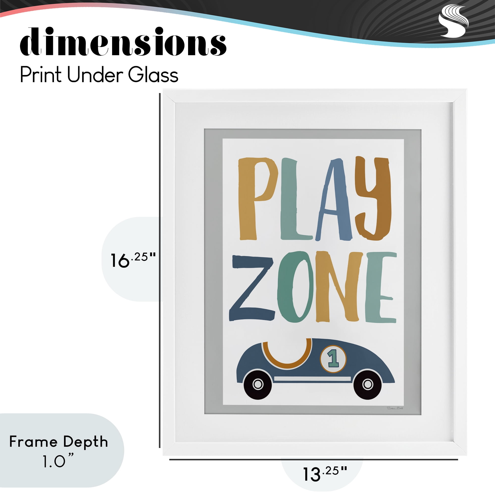 Stupell Industries Play Zone Racecar White Framed Print Under Glass, design by Susan Ball