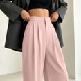 thumbnail image 4 of Business Office Slacks Dress Pants For Women Elegant High Rise Pleated Wide Leg Pant Ladies Button Closure Flowy Suit Pant Lightweight Straight Trousers, 4 of 6