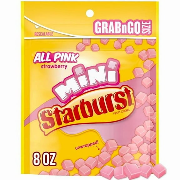 STARBURST All Pink Minis Fruit Chews Candy, 8 oz. Grab N Go Size Resealable Bag