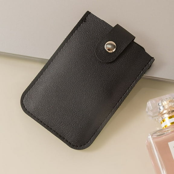 Fashion Women PU Leather Laminated Concealed 5 Card Pockets Pull-out Type Business Card Case PU Leather Purses Mini Card Wallet ID Card Holder BLACK