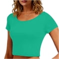 thumbnail image 2 of VSSSJ Crop Tops pour Femmes Manches Courtes Col Rond Extensible Chemise Décontractée Ajustée Solide Confortable Été Basique T-Shirts Courts Vert Armée Taille Unique, 2 of 5
