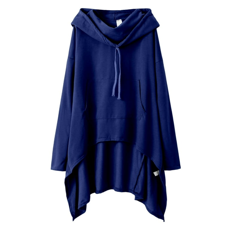 Women Asymmetrical Hem Hoodies Solid Color Long Sleeve Irregular Hood  Sweatshirt Casual Fashion Dressy Pullover Dress - Walmart.com