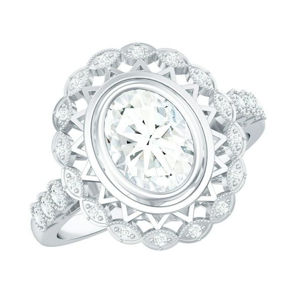 Rosec Jewels Certified Lab Grown Diamond Statement Engagement Ring - 6x8 mm - EF-VS Quality, 925 Sterling Silver, US 4.00