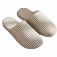 thumbnail image 1 of wonima44 Women Men Linen Cotton House Slippers Gingham Plaid Breathable Non-Slip Checkered High Density Sole Indoor Shoes, 1 of 1