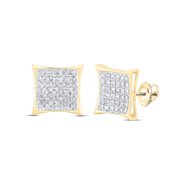 GOLD TIME 10kt Yellow Gold Round Diamond Square Kite Cluster Earrings 1/6 Cttw
