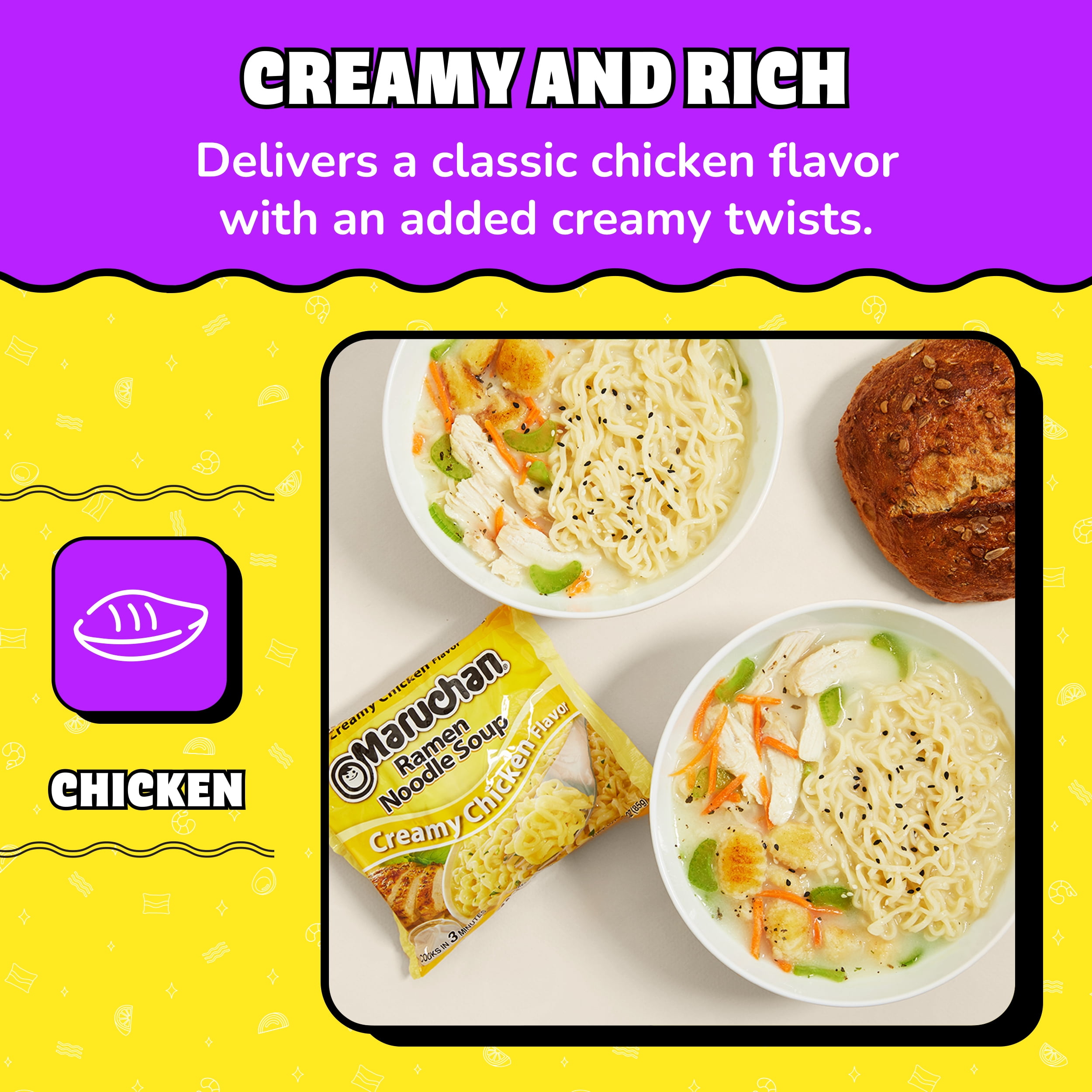 Maruchan Ramen Noodle Soup, Creamy Chicken Flavor Instant Noodles, 3 oz
