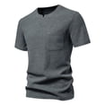 thumbnail image 2 of Penkiiy Mens Summer Casual Short Sleeve Henley T-Shirts Placket Plain Round Neck Shirts M Dark Gray, 2 of 5