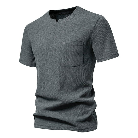 Aofany Men Casual Pullover Tops Solid Round Neck Short Sleeve T Shirt with Pocket Sports Blouse