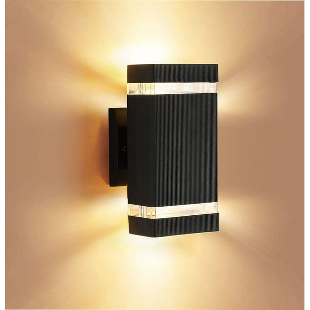 Lámpara de pared para exteriores con luz LED arriba y abajo, moderna y sencilla, lámpara de pared cuadrada de doble cabezal, lámpara de pared para patio, lámpara de pared para alero exterior
