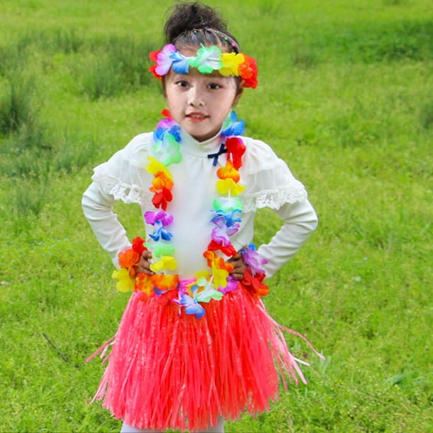 5 piezas de falda hawaiana accesorios de disfraz falda de rafia para mujeres y ninas pulseras de flores para puesta vestido elegante Longitud de la falda 30 cm Salvador falda hawaiana