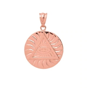 SOLID ROSE GOLD ILLUMINATI ALL SEEING EYE OF PROVIDENCE CIRCLE PENDANT NECKLACE : 10K Pendant with 16" chain