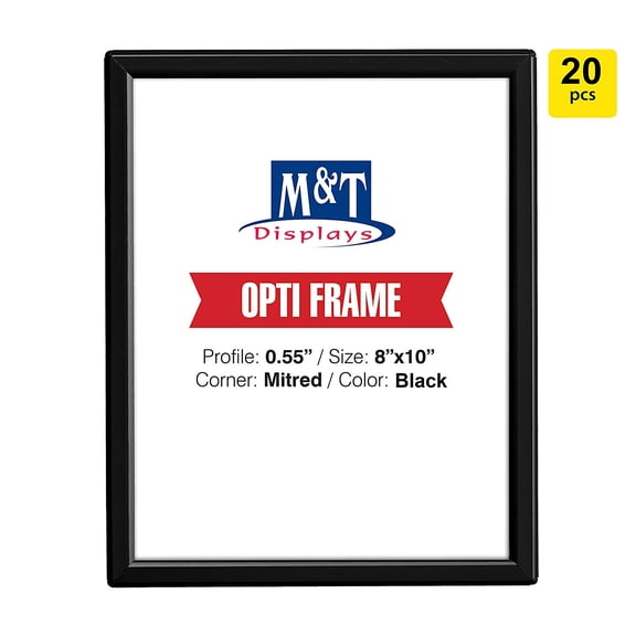 M&T Displays 8x10 Snap Frame, Mitered Corner, Opti Frame, Aluminum, Wall Mounted Frames - Black / 20pcs / $7.95 Each