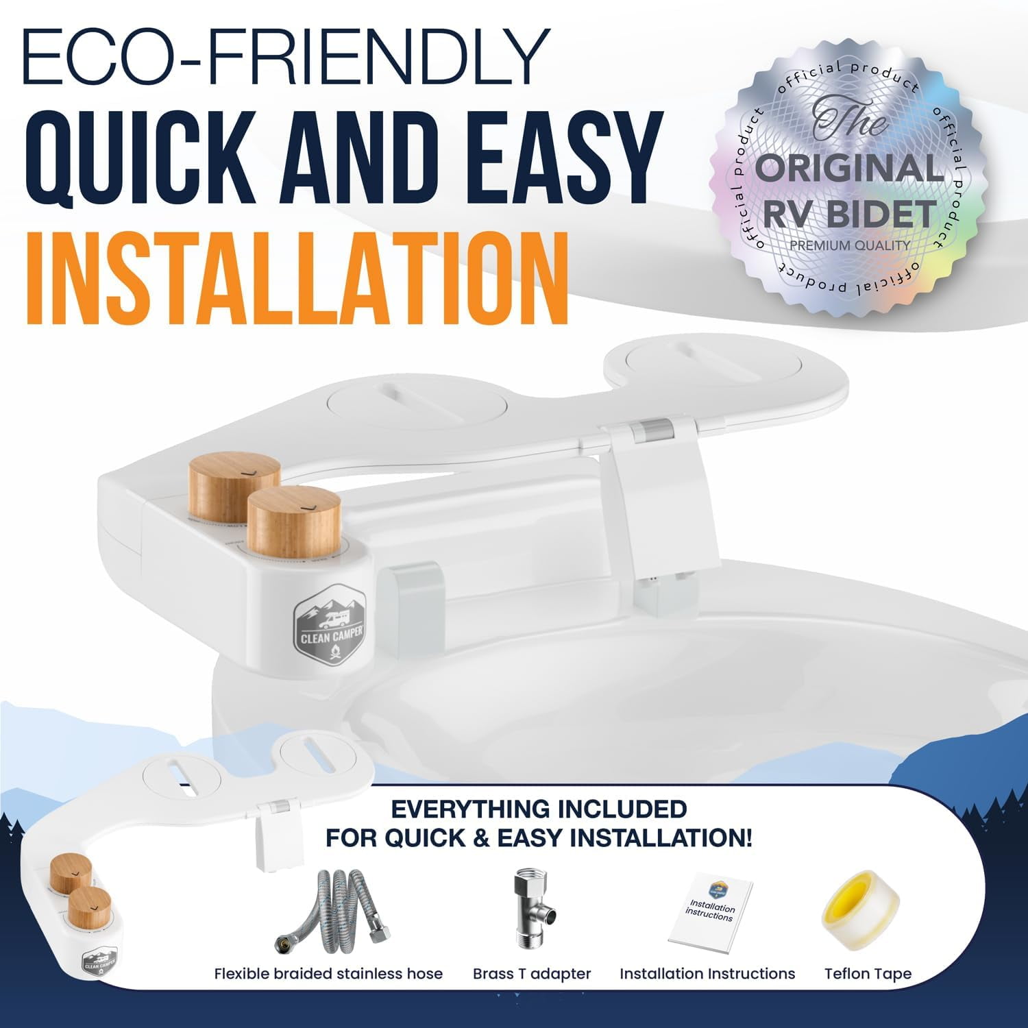 RV Bidet from Clean Camper - Self Cleaning, Adjustable Dual Nozzle - Fits Virtually Every RV