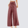 thumbnail image 2 of Lenpel Women's Wide Leg Pants Trendy High Waisted Tie Front Wrap Palazzo Beach Pants Casual Loose Trousers, 2 of 6
