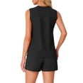 thumbnail image 3 of INSPIRE CHIC Women's Waffle Knit Outfits Sleeveless V Neck Pajamas Pjs Tank Top with Shorts Lounge Sets 2XL Black, 3 of 6