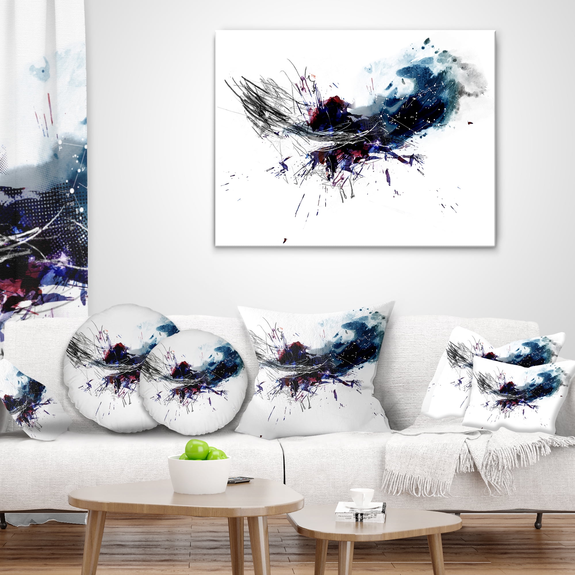 Designart Dark Blue Multicolor Stain - Abstract Watercolor Throw Pillow - 18x18