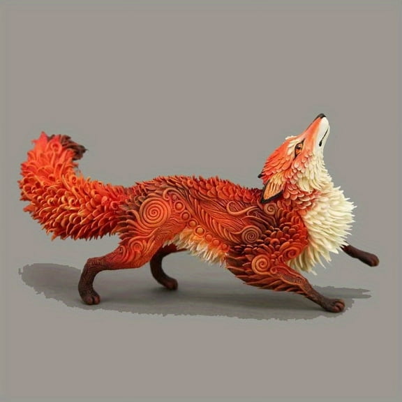 An artistic fox sculpture, a handcrafted resin figurine, suitable for both indoor and outdoor decoration, a charming garden embellishment, and ideal for home and party decoration