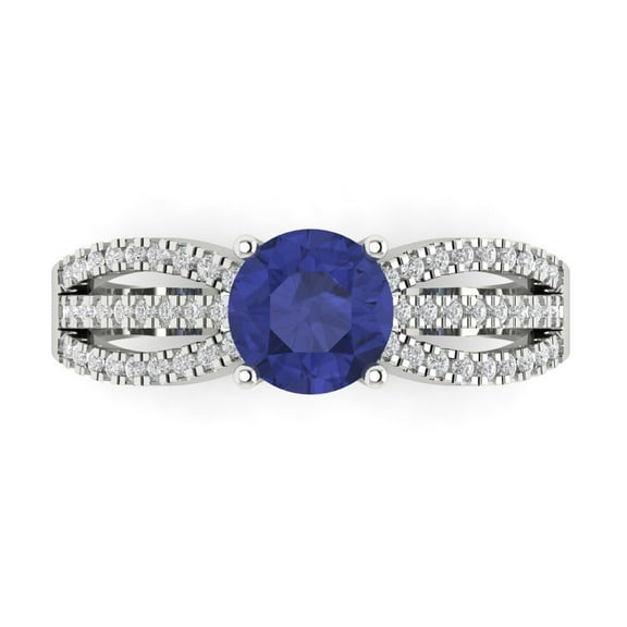 Solitaire with Accents Engagement Ring for Women - 1.27ct Simulated Tanzanite in 18K White Gold Promise Ring
