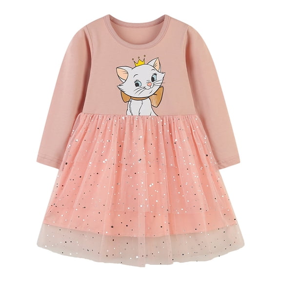 Yidarton 2022 Autumn New Girl Dress European And American Style Cartoon Round Neck Girl Mesh Princess Dress Lace Skirt 7T