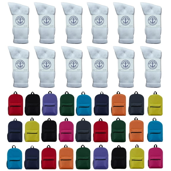 SOCKS'NBULK 72 Piece Bulk Sock & Backpack Kits - 36 Pairs of Womens Socks 36 Backpacks - Wholesale Donation Packs for Women