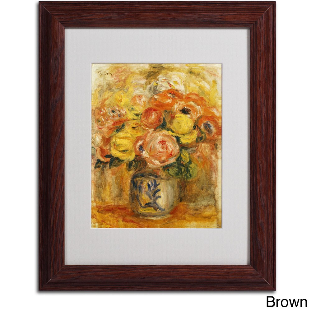 Trademark Fine Art "Fleurs Dans Un Vase Bleu" Canvas Art by Pierre Renoir, Wood Frame