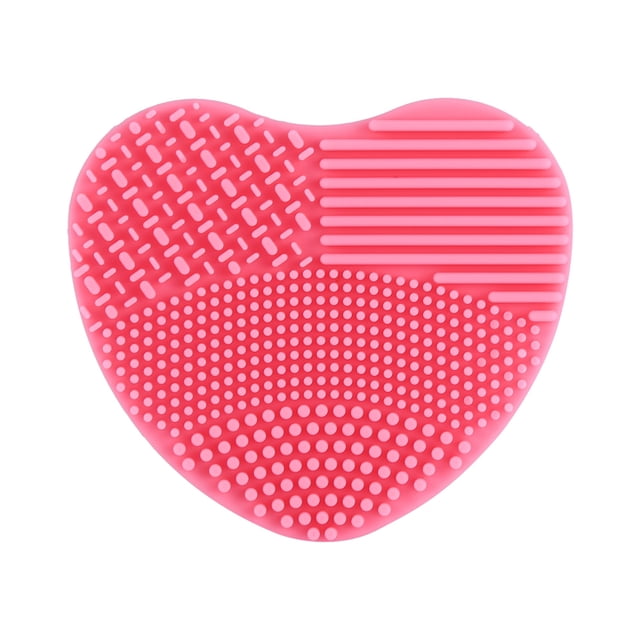 Limpiador de brochas de maquillaje, guante de silicona con forma de corazón para los dedos, esponja de maquillaje, tabla de lavado y estropajo (rosa)