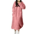 thumbnail image 2 of Aobny Pink Winter Womens Nightgowns Flannel Solid Crew Neck Long Sleeve Long with Pockets Adults Nightgowns Knit, 2 of 7