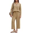 thumbnail image 3 of Women Long Sleeved 2 Piece Outfits Sweatsuit V-neck Casual Knit Tops & Pants, 3 of 6