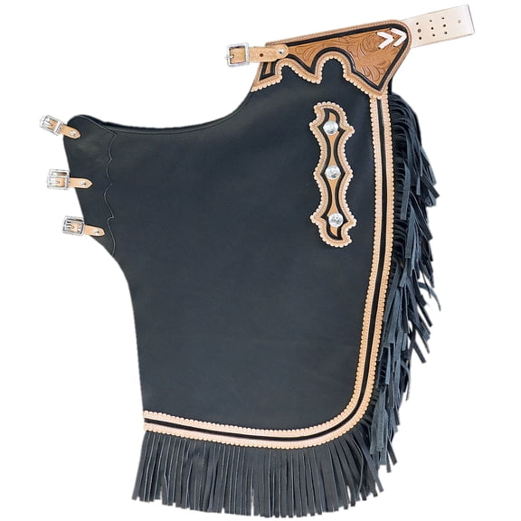Hilason Western Bull Riding Chinks Chaps Adult Pro Rodeo Bronc Leather Black