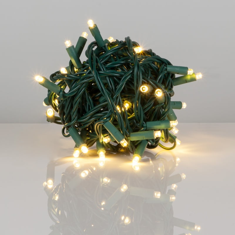 Kringle Traditions 5mm LED Warm White Christmas Lights, Mini LED String Lights; 50 Lights, Green