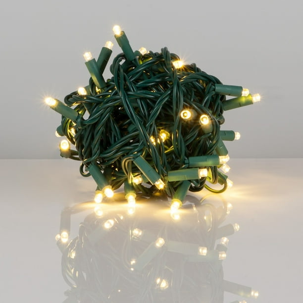 Kringle Traditions 5mm LED Warm White Christmas Mini LED String Lights; 50 Lights, Green Wire, 25ft (Balled Set) - Walmart.com