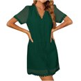 thumbnail image 2 of Robe d'Été pour Femmes 2024 Mode Grande Taille Col en V Manches Courtes Robe en Dentelle Unie 50 % de Réduction!, 2 of 5