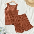 thumbnail image 2 of WZXFASHION Ensemble de Pyjama Décontracté d'Été pour Femmes avec Bretelles, Coussin de Poitrine, Manches Courtes, Haut et Short, Pyjama Café TTTG, 2 of 7