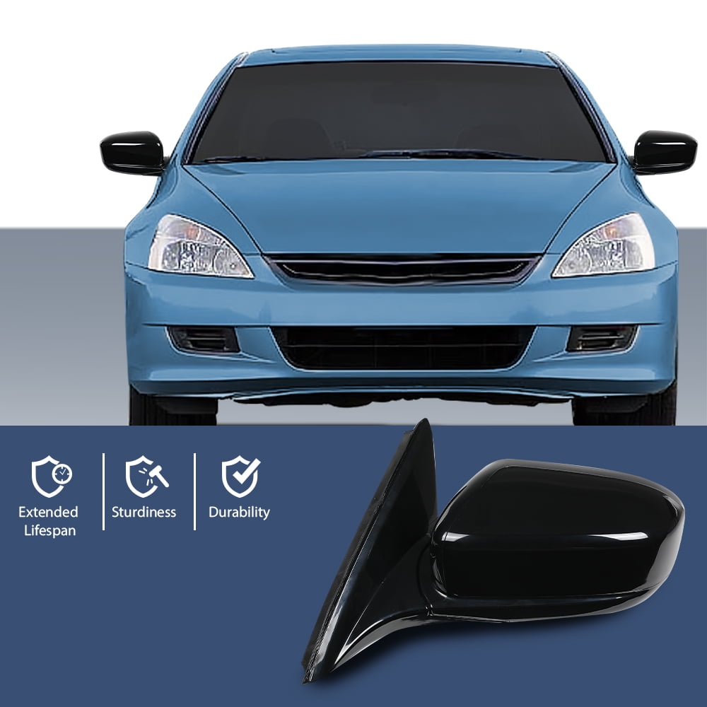 Power Mirror Front Driver Side Gloss Black Fit for Honda Accord 2003-2007 3-Pin Manual Folding