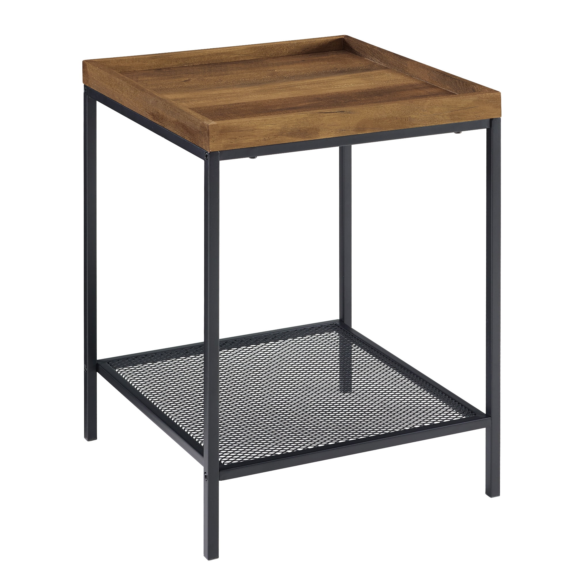 Frankie Metal and Wood Tray Top Barnwood End Table by River Street Designs