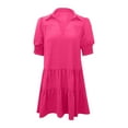 thumbnail image 5 of Njagoc3 Womens Casual Loungewear Soft Cotton-Blend Solid Color Ruched V-Neck Short Sleeve Puff Sleeve Dress, 5 of 6