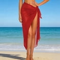thumbnail image 2 of Women's Cover Up Skirts Tie Waist High Slit Midi Sarong Sheer Chiffon Mesh Beach Cover Up Swimwear Vacation Wear Beach Plus Size Red Sheer Cover up, 2 of 6