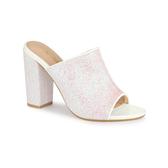 Unique Bargains Mules à Talons Épais Pailletées pour Femmes Rose US 6
