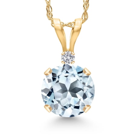 Gem Stone King 14K Yellow Gold Sky Blue Topaz and Lab Grown Diamond Pendant Necklace for Women | 1.02 Cttw | Gemstone November Birthstone | Round 6MM | With 18 inch Chain