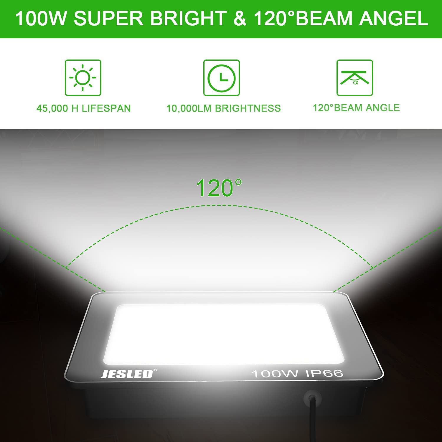 JESLED 100W Dusk to Dawn Security Light LED Outdoor Flood Lights, 5000K  Daylight, Pack